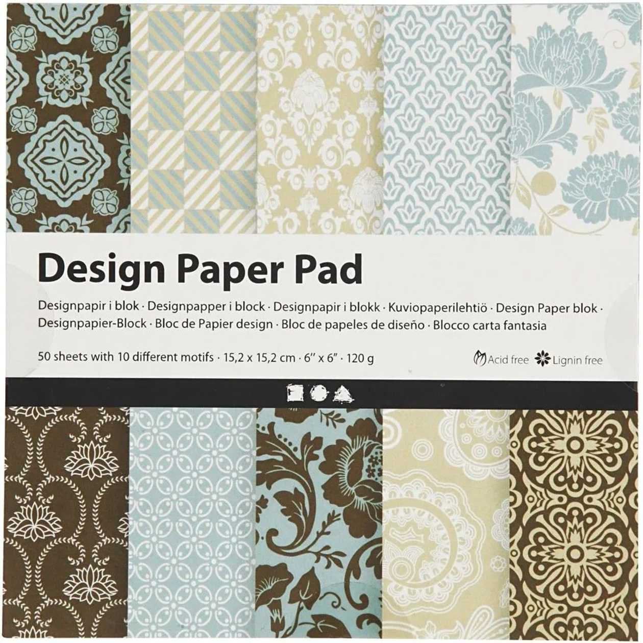Design Paper Set Creativ, Light Blue-Brown, 15,2X15,2 cm, 120 g, 50 Sheets, 10 Different Designs