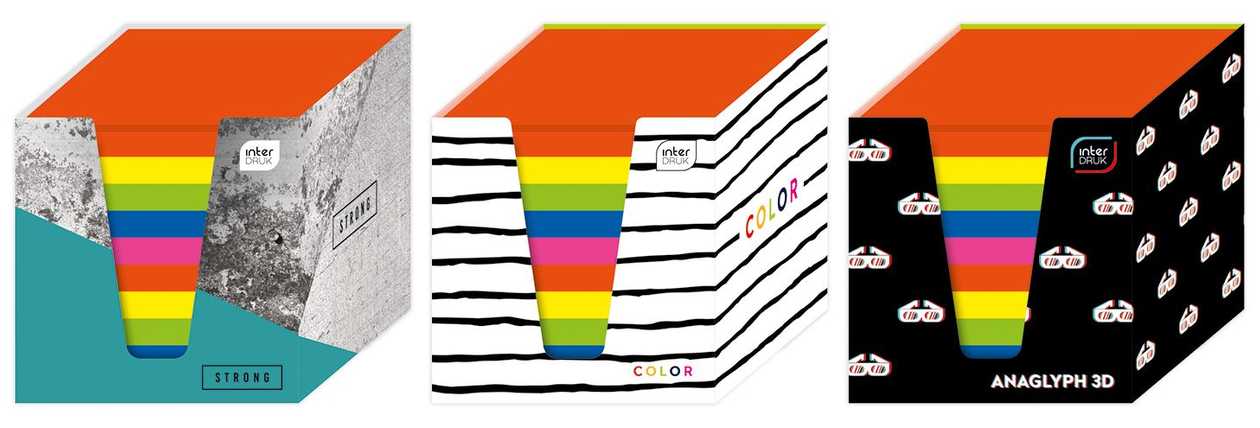 Note Paper 90x90x90 mm, Neon Colors, Cardboard In A Box Interdruk
