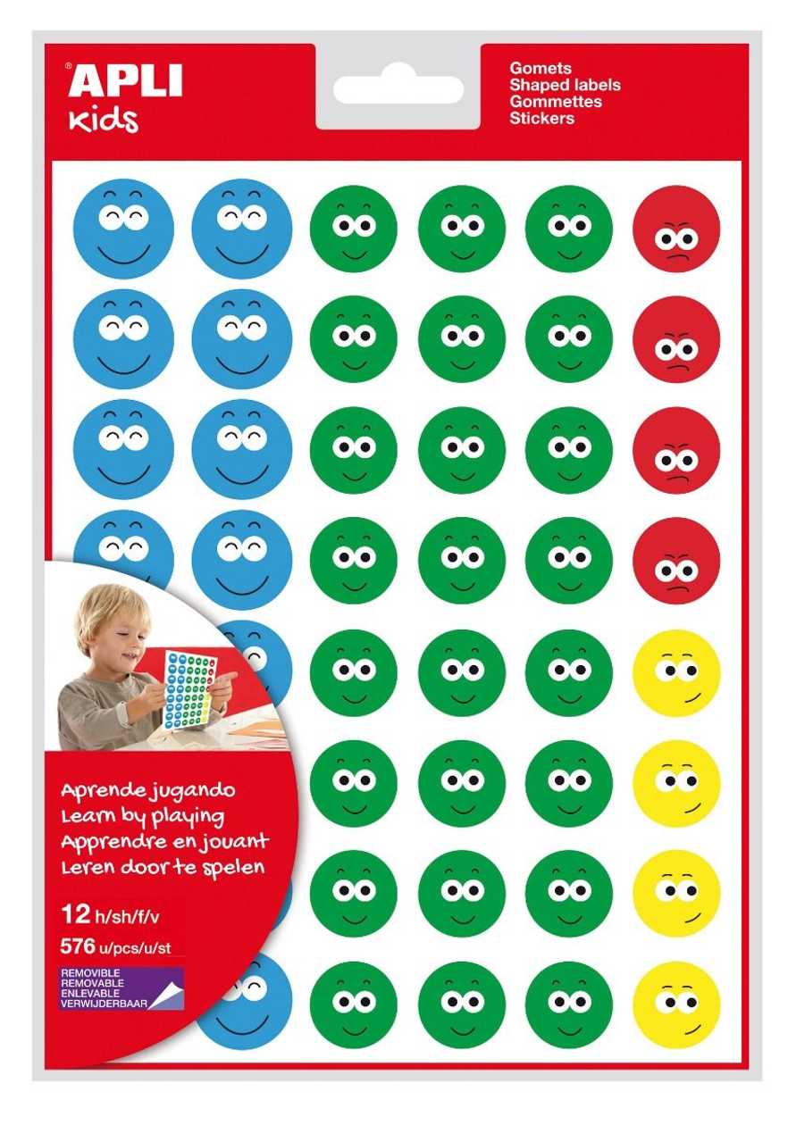 Label Apli Happy Face-2 Var. Ref.14811, Removable 12 Sheets/p kg., 576 Stickers-4 Assortments