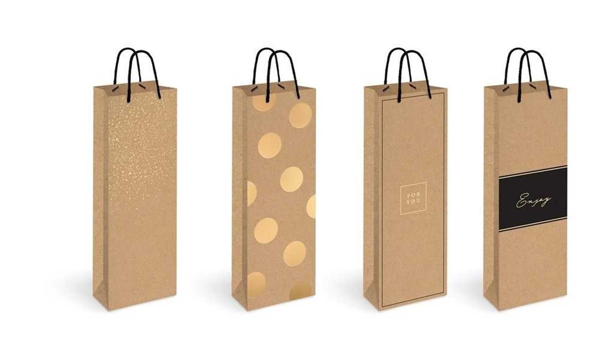 Gift Bag for Bottle Kraft Gold 150 g 13X36X8 cm, Assorted, Interdruk