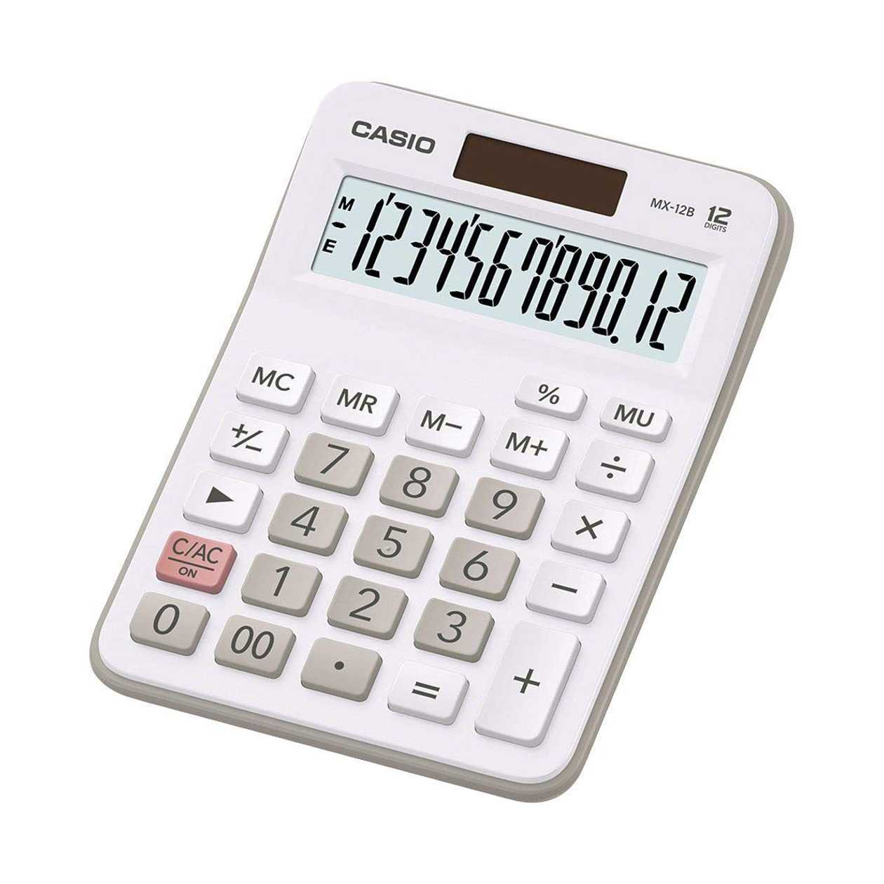 Desk Calculator Casio  mx-12b White 12-digit, Standard And Solar Battery, Standard Logic