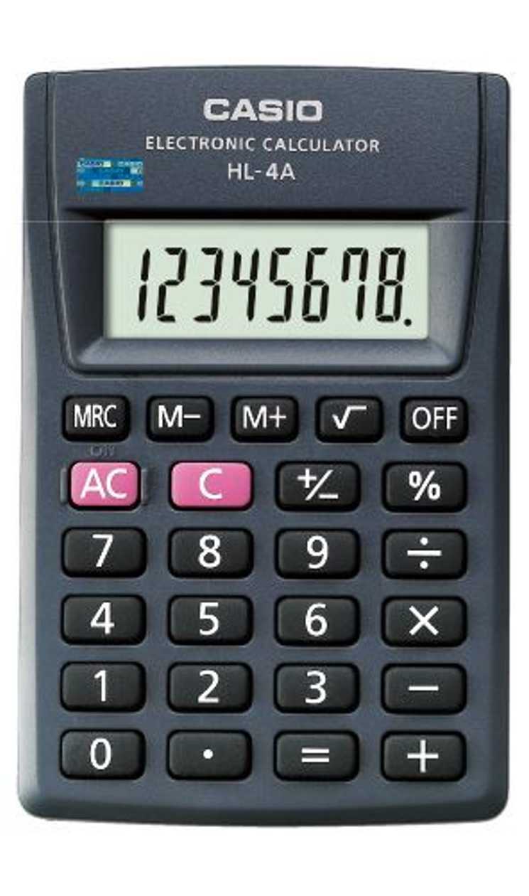 Pocket Calculator Casio Hl-4a - 8-digit Display, Percentage Calculation, 87x56x9mm, Battery Lr54, Standard Logic