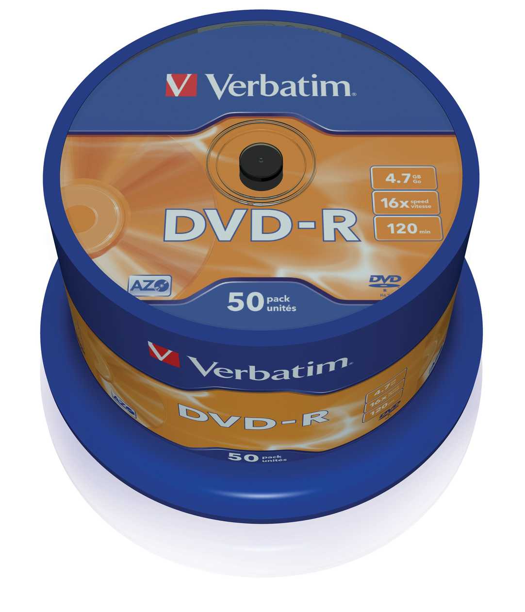 Dvd-R Verbatim 4,7 gb 120Min 16X Cake 50, Advanced Azo+ Protection, Recordable, 50 Media Per Tower