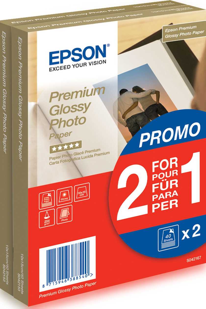 Paper Epson Premium glossy Photo Paper 10x15 cm 2x40 Sheets 255 g/m2 S042167