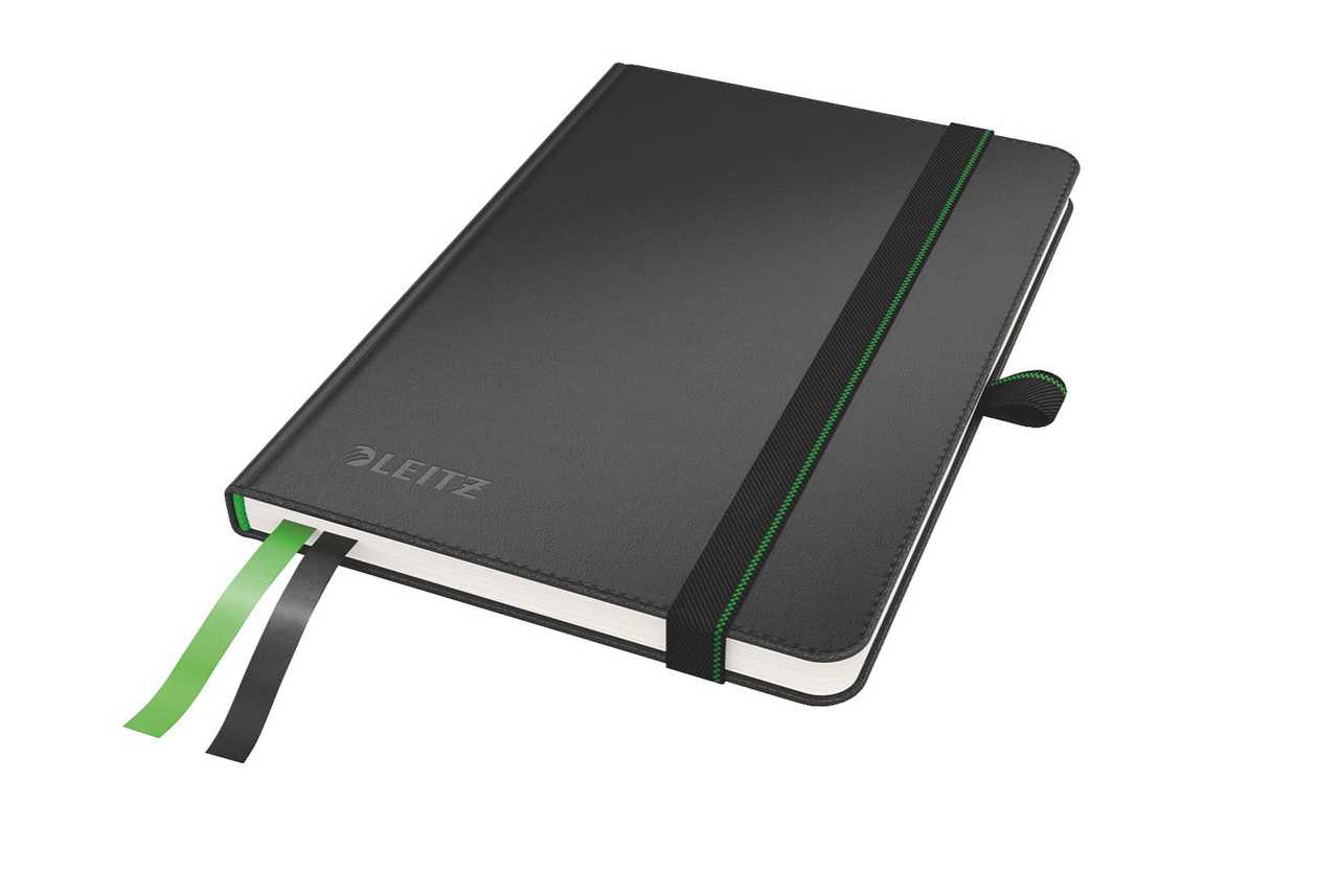 Notebook Leitz Complete A6 Ruler, 80 Pages, Leatherette, Black, Bookmark Holder
