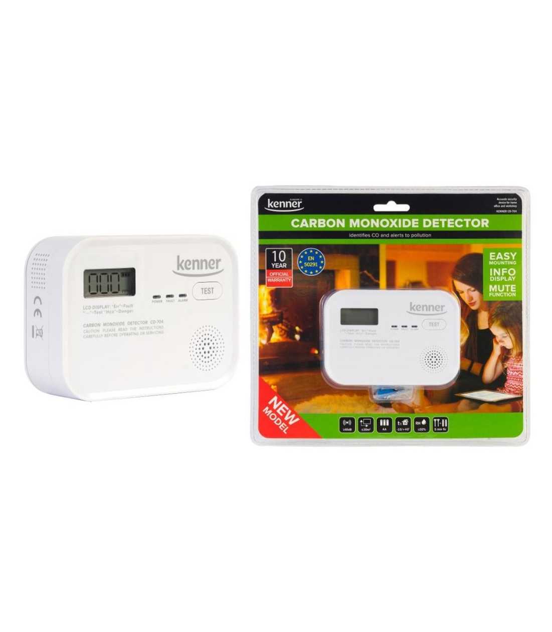 Carbon Monoxide Detector Kenner Cd704 (Co Level And Temperature -10/+40C) 2Xaaa (Not Included!)