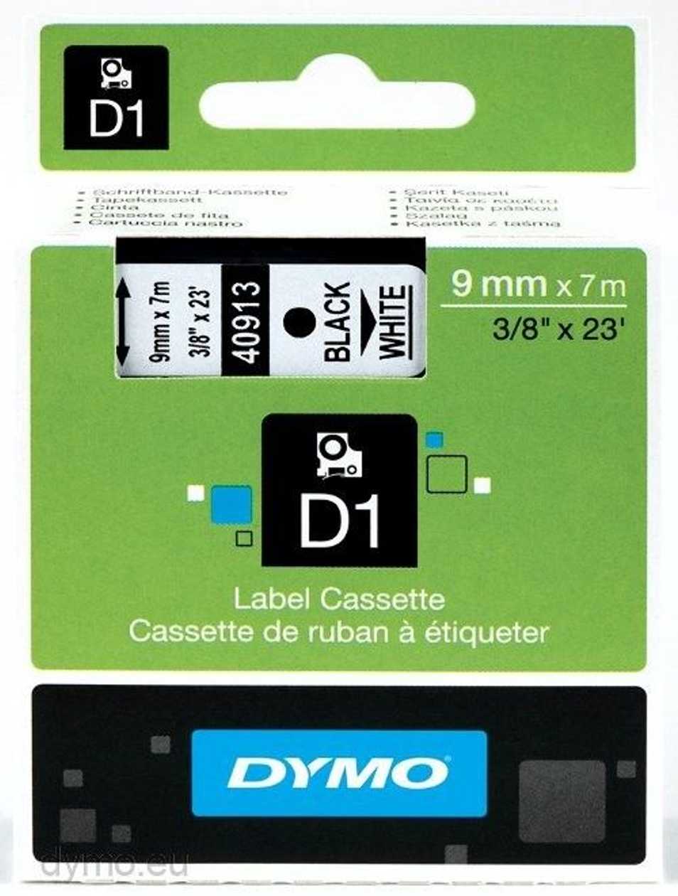 Adhesive Tape Dymo 9mm Black/white 40913 D1 Tape Black On White 7m