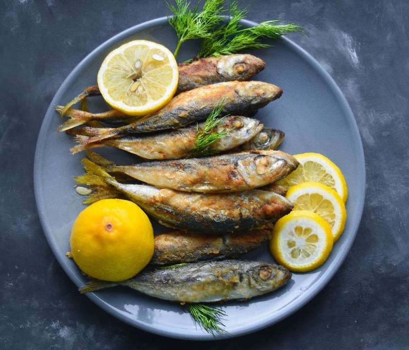 Fried fish with potato salad