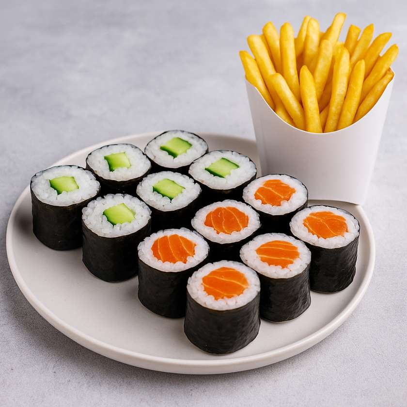 Lõhe maki 6tk + Kurgi maki + Friikartul kastmega
