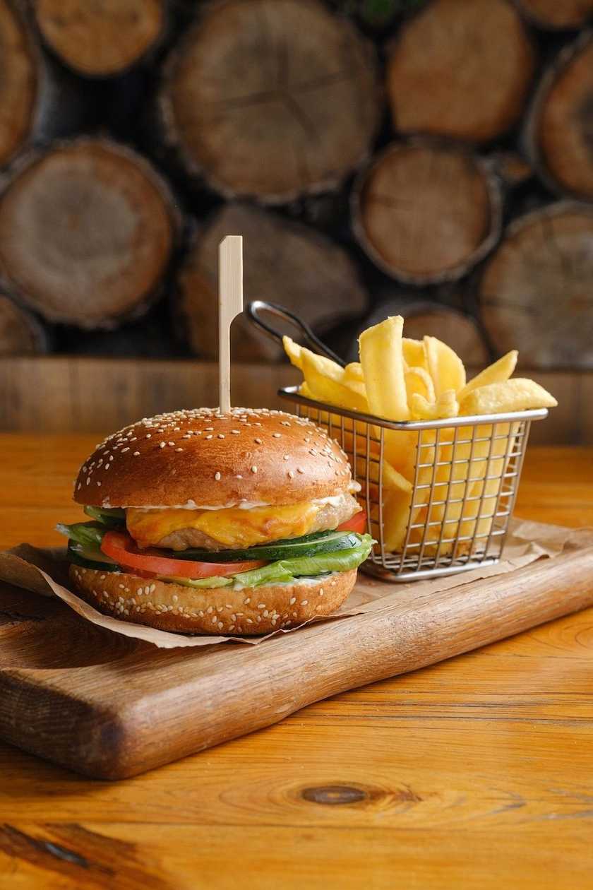 Chicken Burger Set with Fries and Ketchup