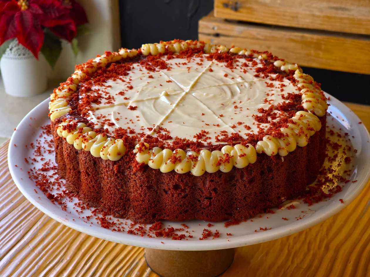 Fatia Charlotte Red Velvet cheesecake de frutos vermelhos