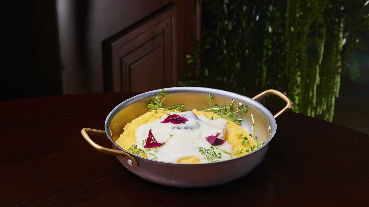 Chicken Ciulama with Mushrooms and Polenta