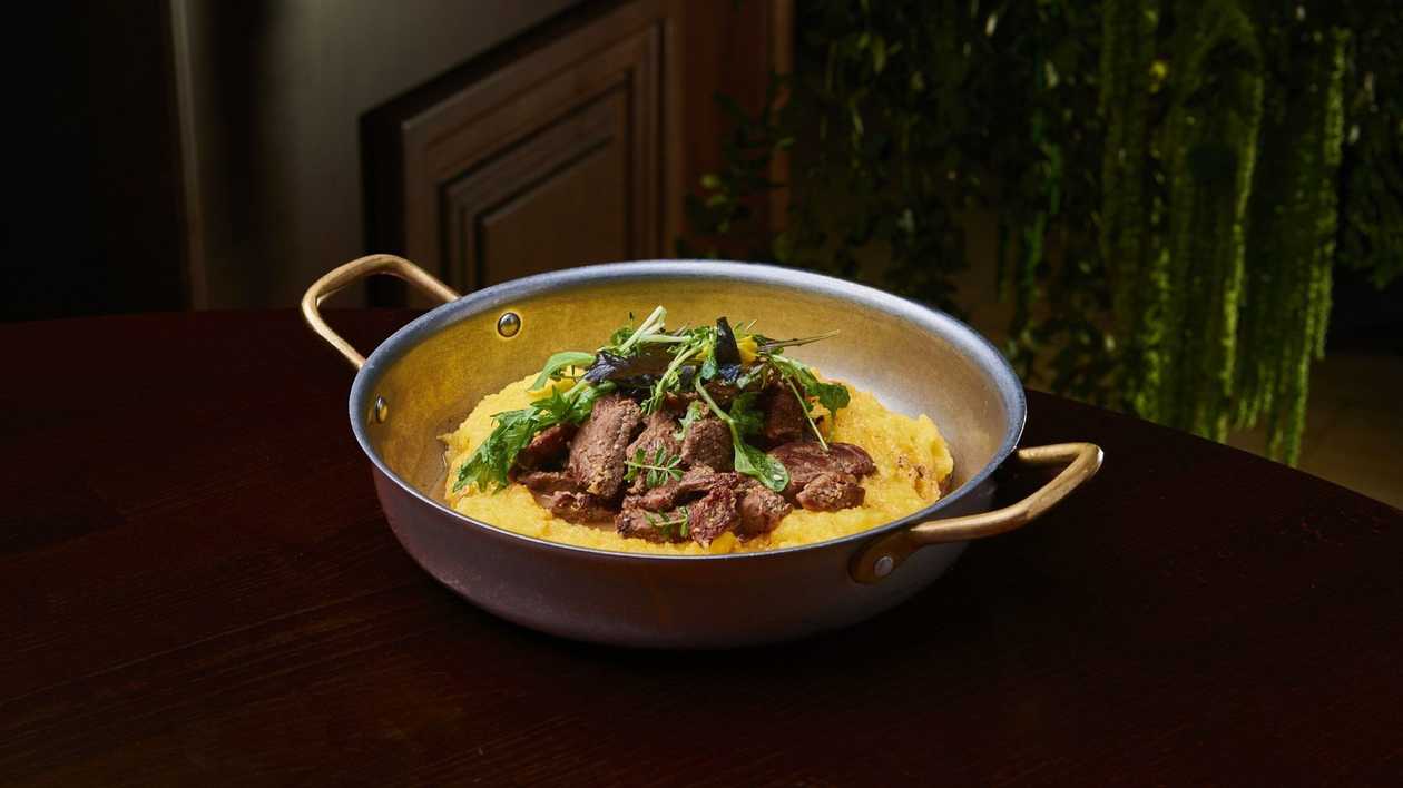Pan-Fried Mutton Pastrami with Polenta