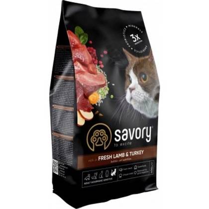 Savory сухий корм для котів з чутливим травленням зі свіжим ягням та індичкою (400г)