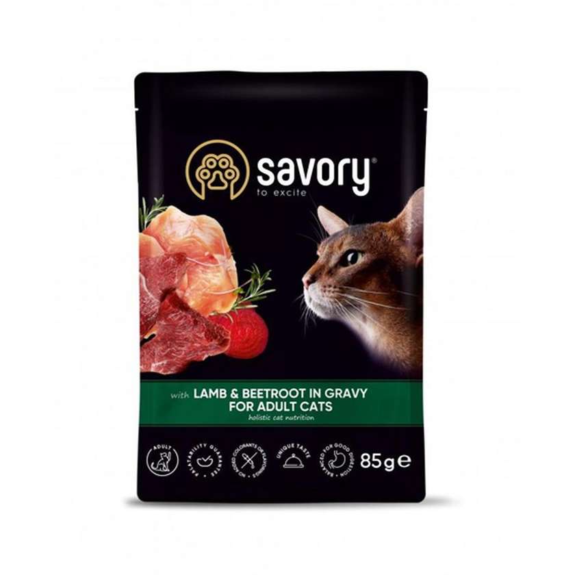 Savory пауч для дорослих котів з ягням та буряком у соусі