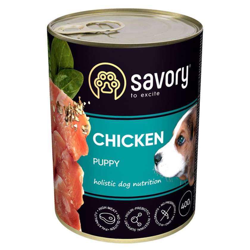 Savory вологий повнораціонний корм для цуценят усіх порід з куркою