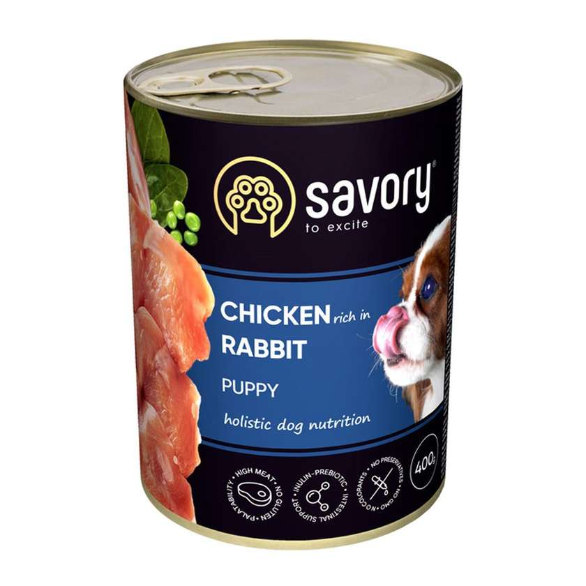 Savory вологий повнораціонний корм для цуценят усіх порід з кроликом (400г)