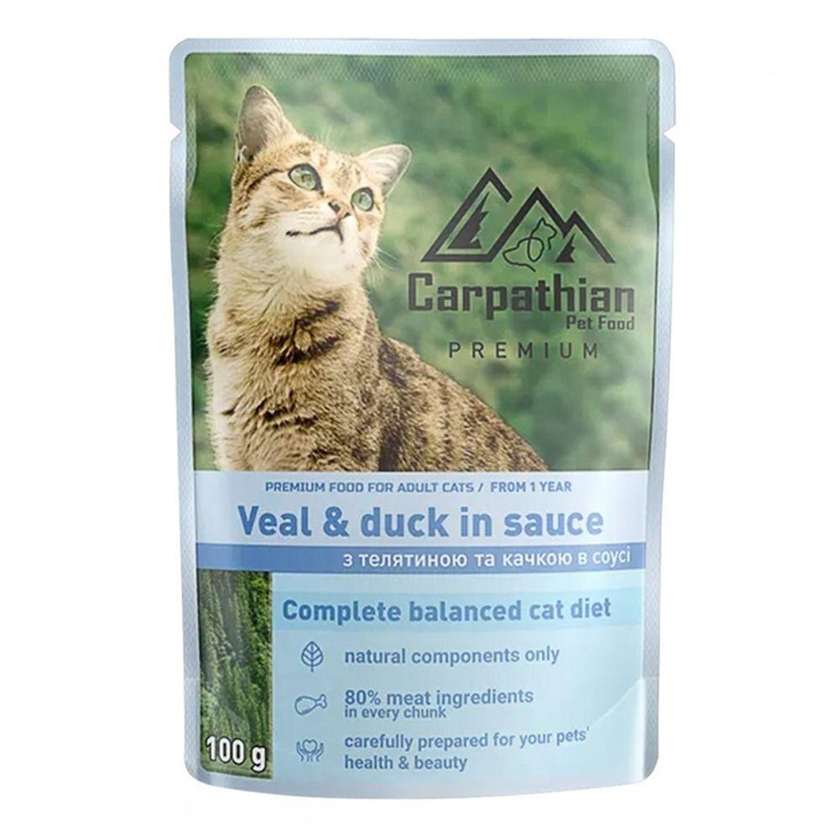 Carpathian Pet Food пауч для котів з телятиною та качкою у соусі