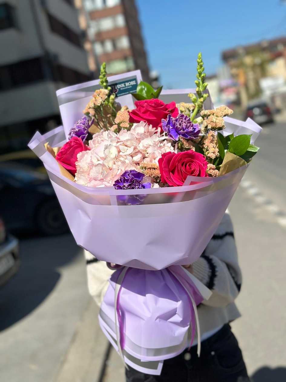Bouquet with Pink and Purple Flowers