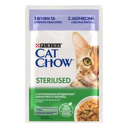 Cat Chow Sterilised пауч для стерилізованих котів з ягням та зеленою квасолею в желе