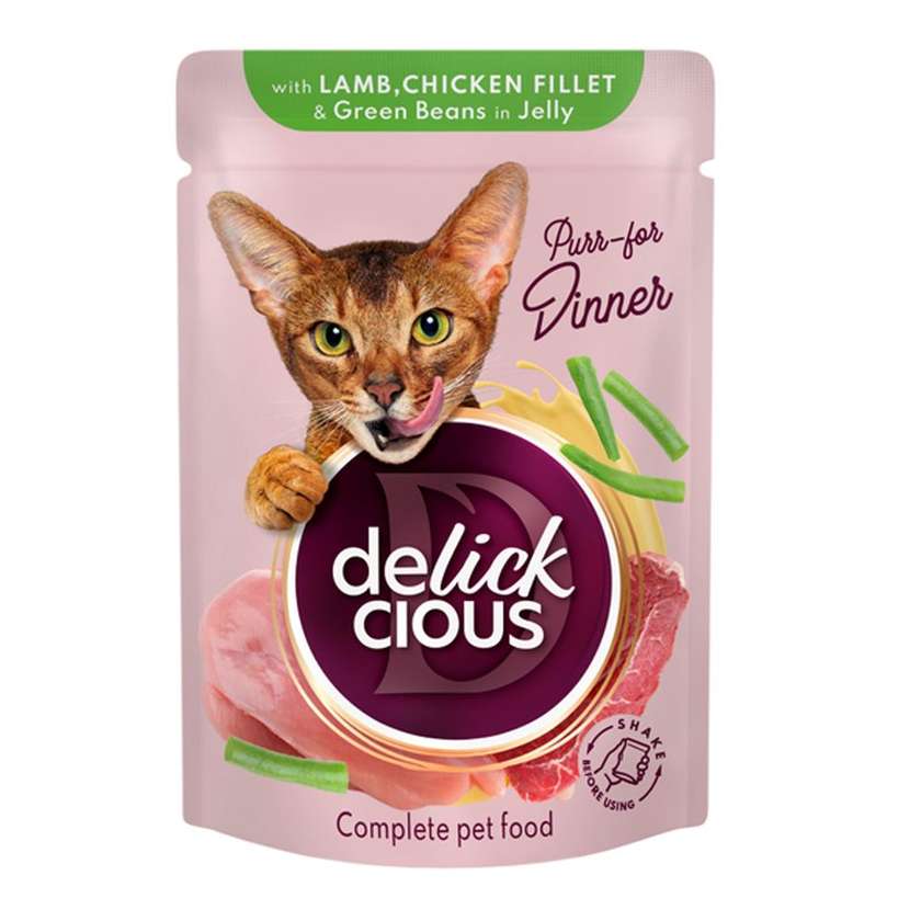 Delickcious шматочки з ягнятиною, курячим філе і квасолею спаржевою у желе