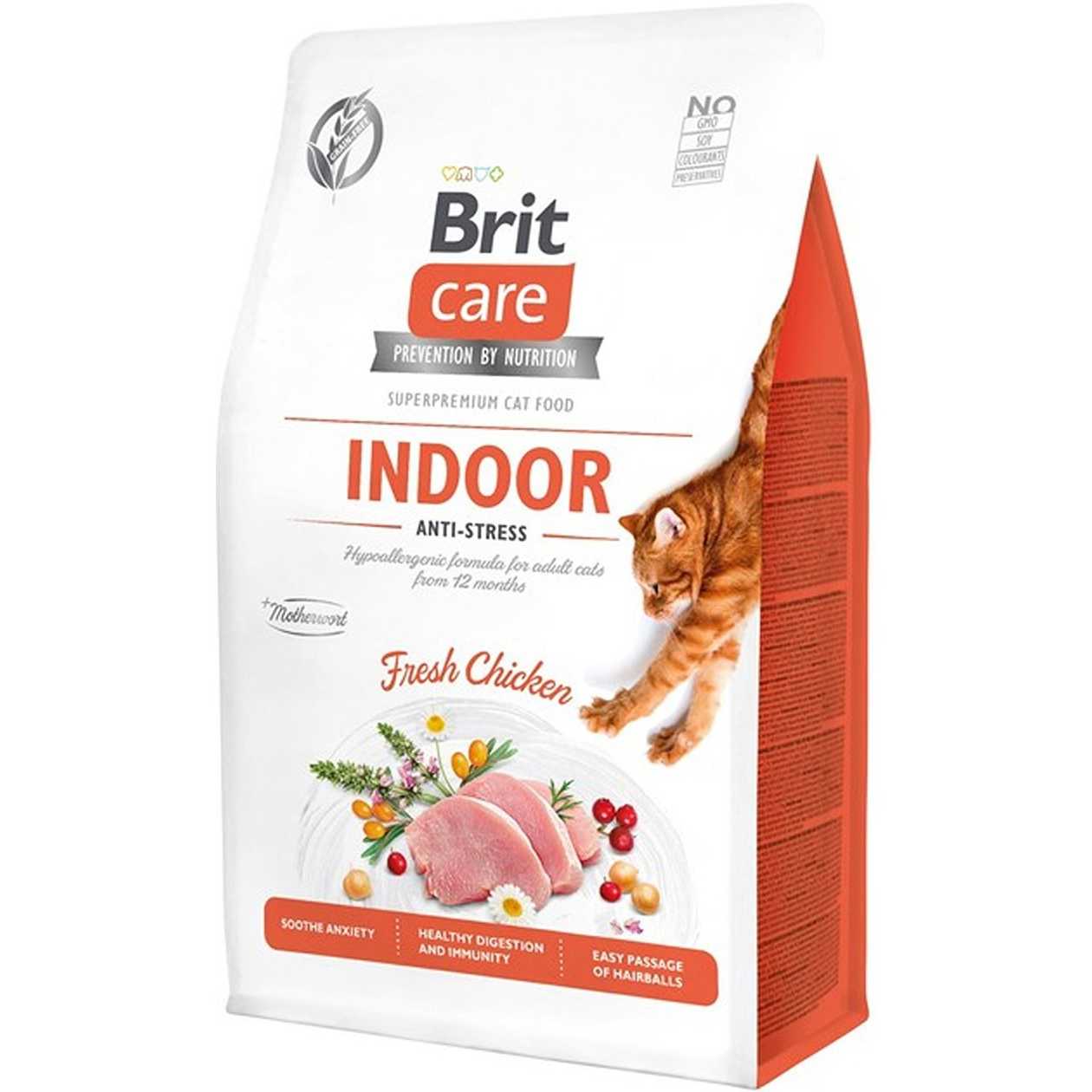 Brit Care Cat (Бріт Кеа Кет Грейн Фрі Індор Анті-Стрес) сухий корм для котів, які постійно перебувають у приміщенні