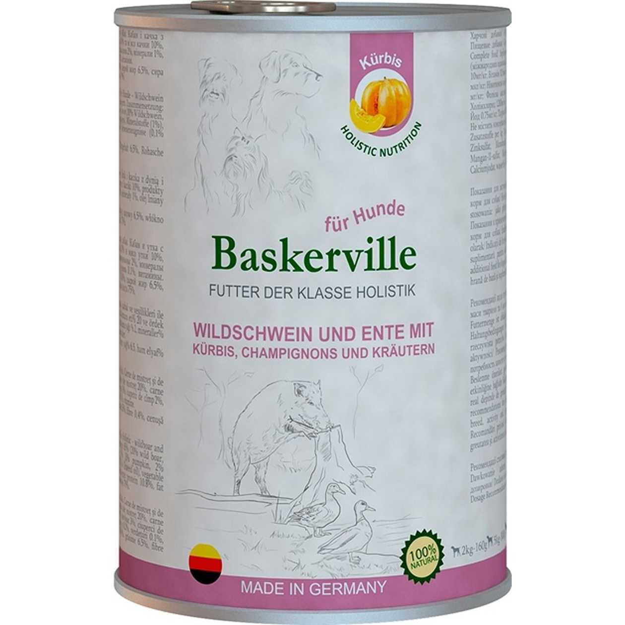 Baskerville HF Holistic консерви для собак з кабаном, качкою та гарбузом