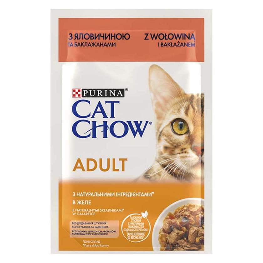 Cat Chow Adult пауч з яловичиною та баклажанами в желе