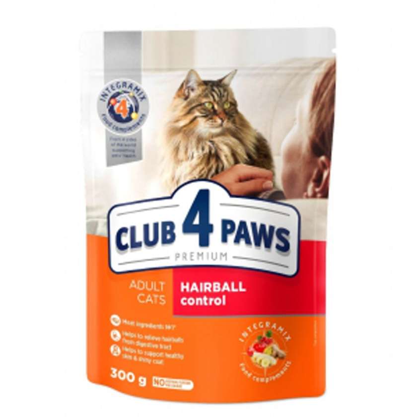Club 4 Paws Преміум сухий корм для дорослих котів для виведення шерсті