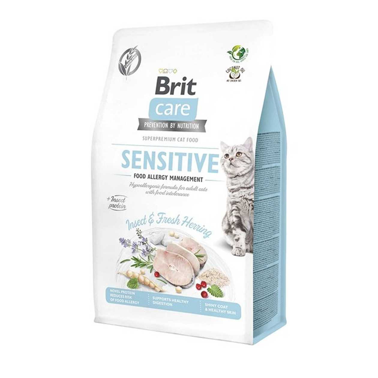 Brit Care Cat (Бріт Кеа Кет Грейн Фрі Алержді Менеджмент)сухий корм для котів з харчовою непереносимістю з комахами та оселедцем