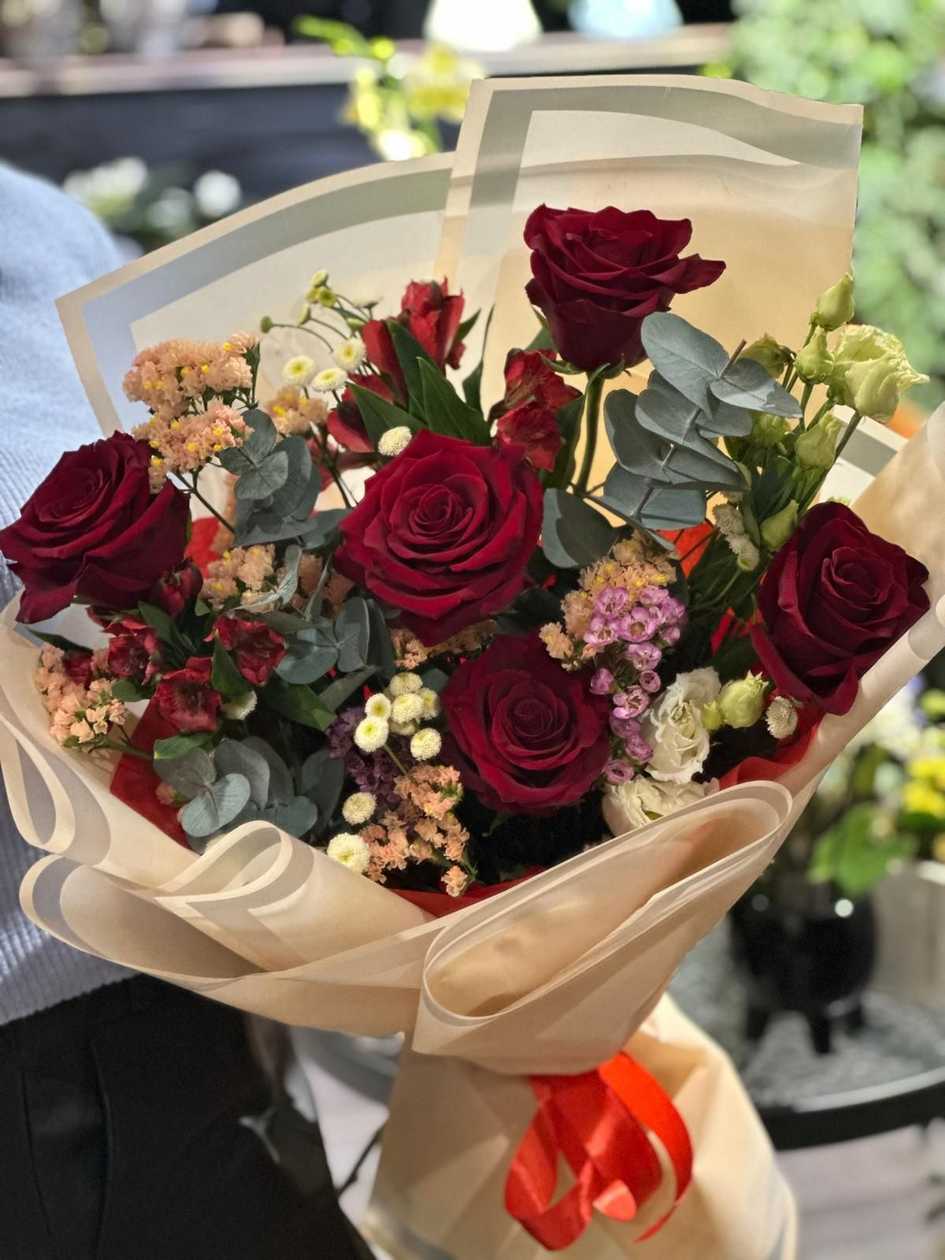 Bouquet with Mixed Flowers and Red Roses