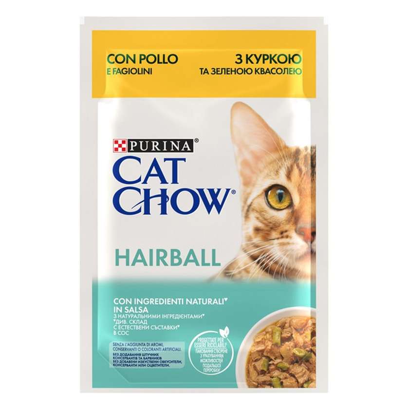 Cat Chow Hairball пауч - проти утворення волосяних кульок. З куркою та зеленою квасолею в желе