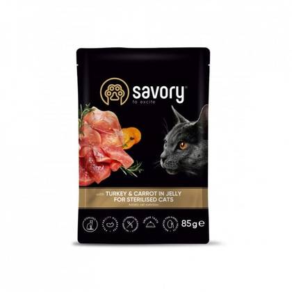 Savory пауч для стерилізованих котів з індичкою та морквою в желе