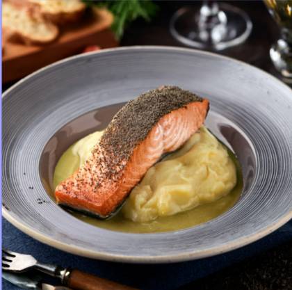 Salmon with Potato and Truffle Cream