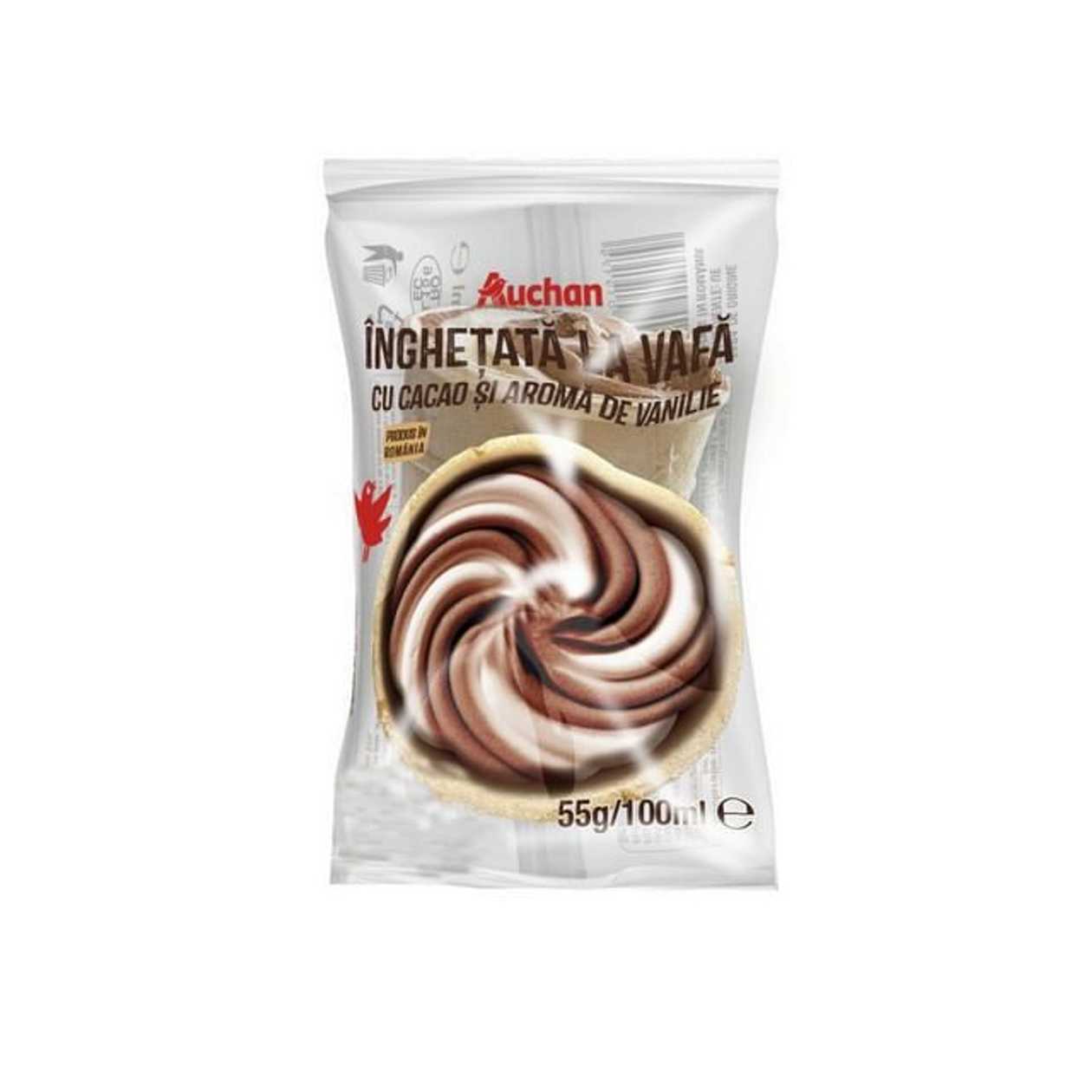 Inghetata vafa cu cacao si aroma de vanilie Auchan, 55 g