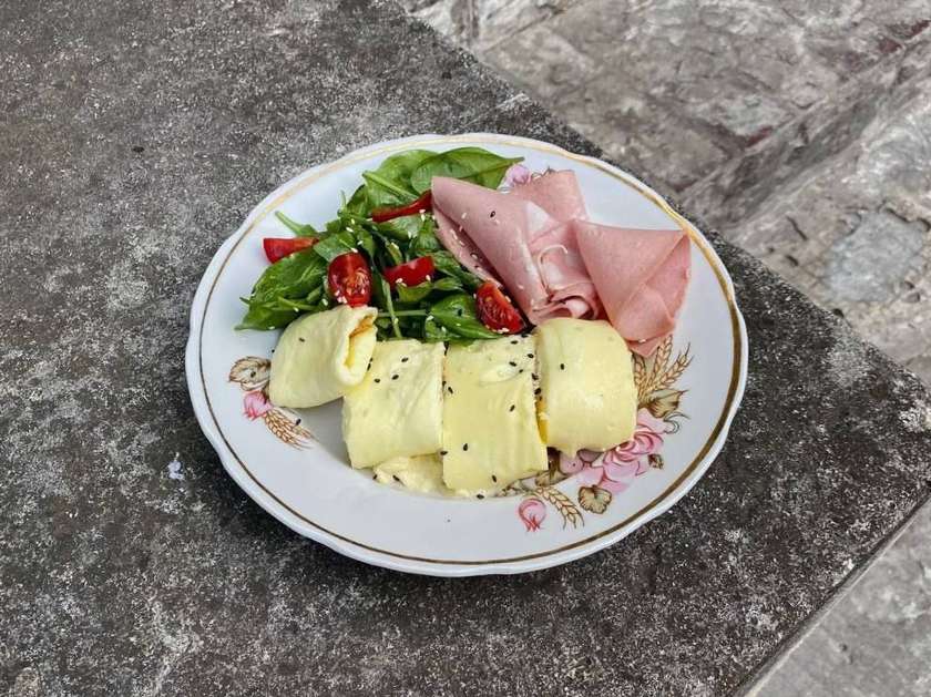 Omelet with mortadella and fresh herbs