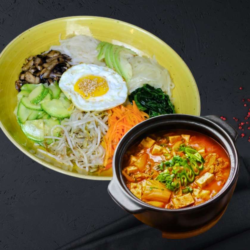 Bibimbap (Beef or Veg) + Doenjang Stew or Kimchi Stew
