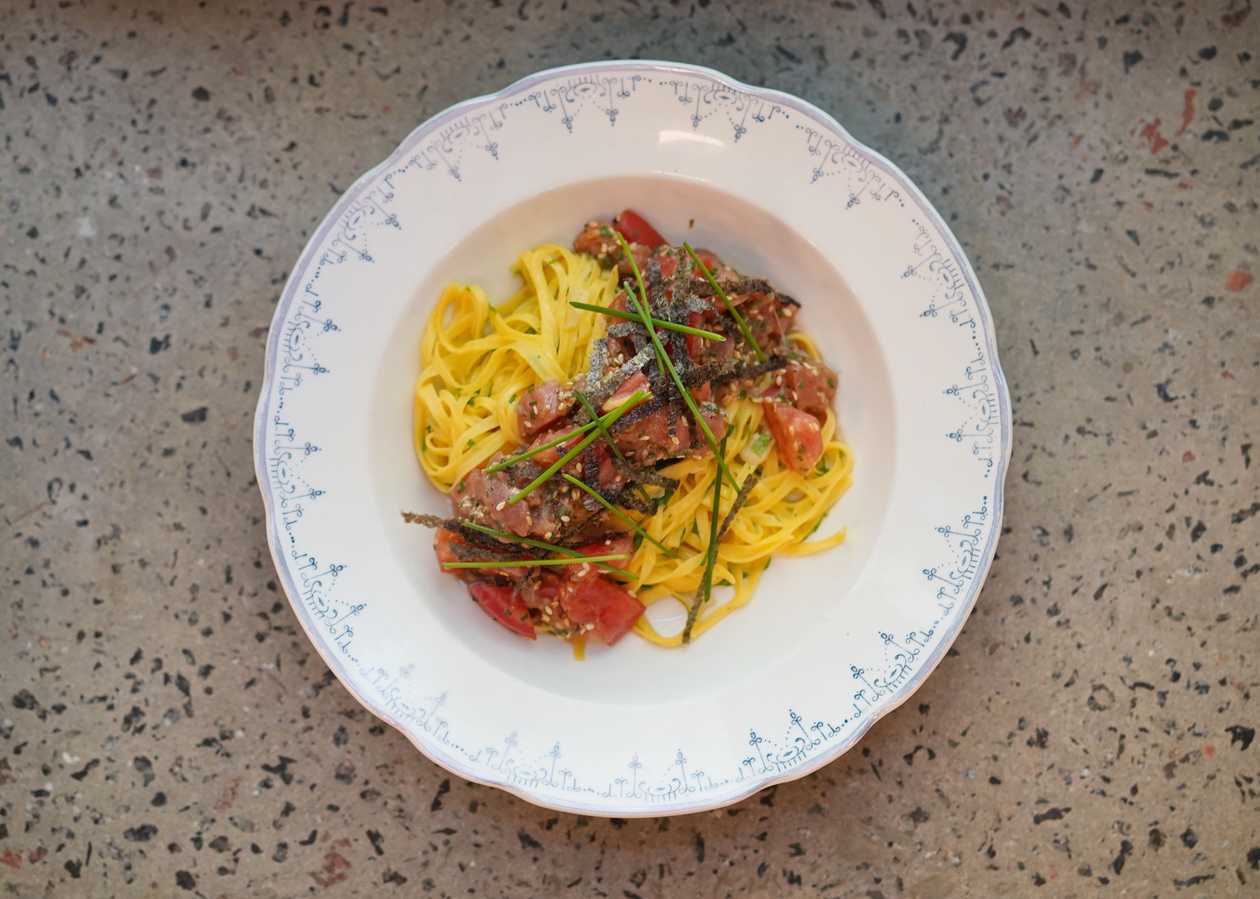 Aglio Olio Pasta with Tuna Tartare