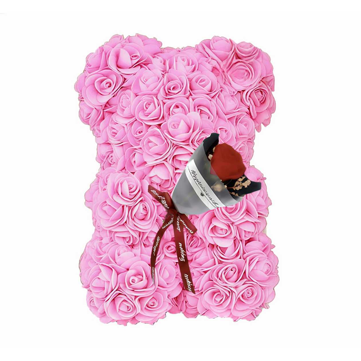 Teddy Bear made of Artificial Pink Roses