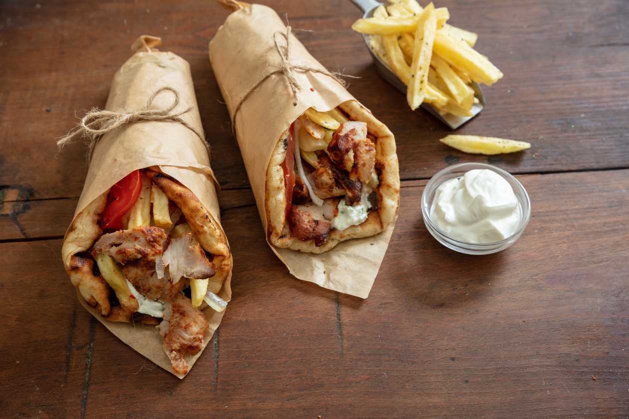 Shawarma pita with french fries