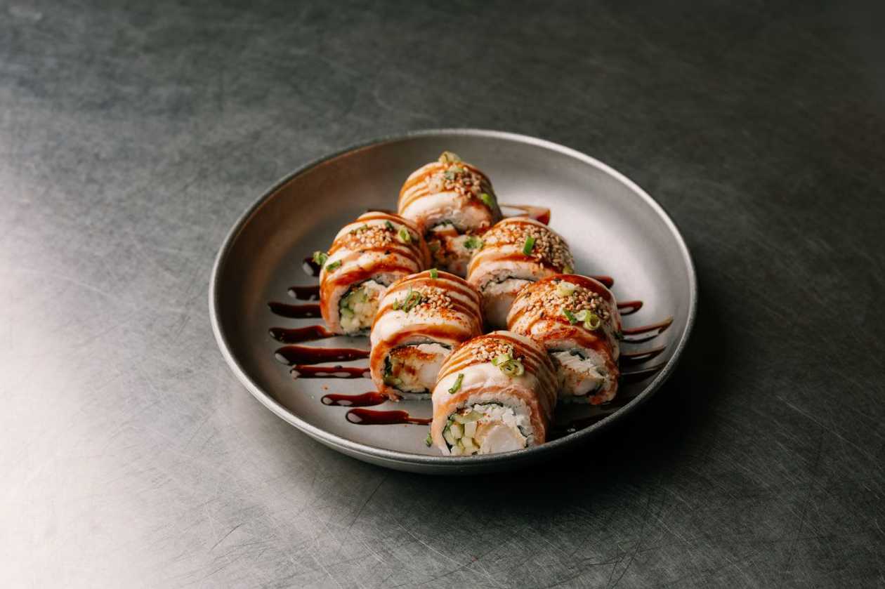 Seared Salmon Roll with Nut Sauce