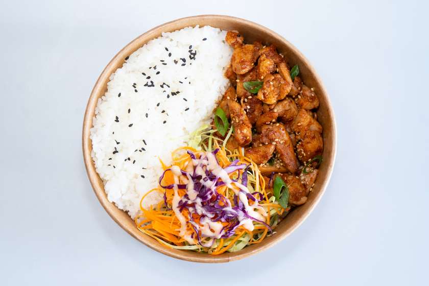 Spicy Chicken With Rice and Salad