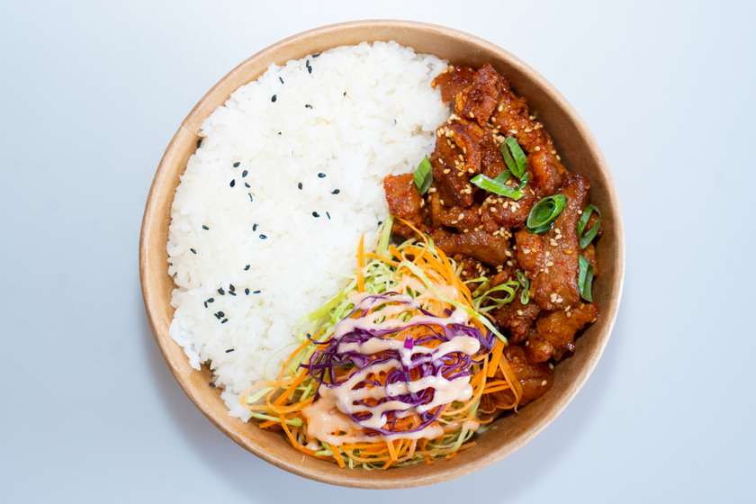 Spicy Pork With Rice and Salad