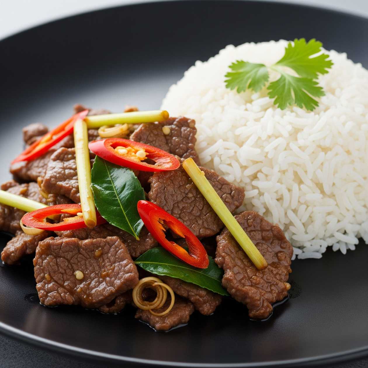 Hovězí s citronovou trávou a čili s rýží