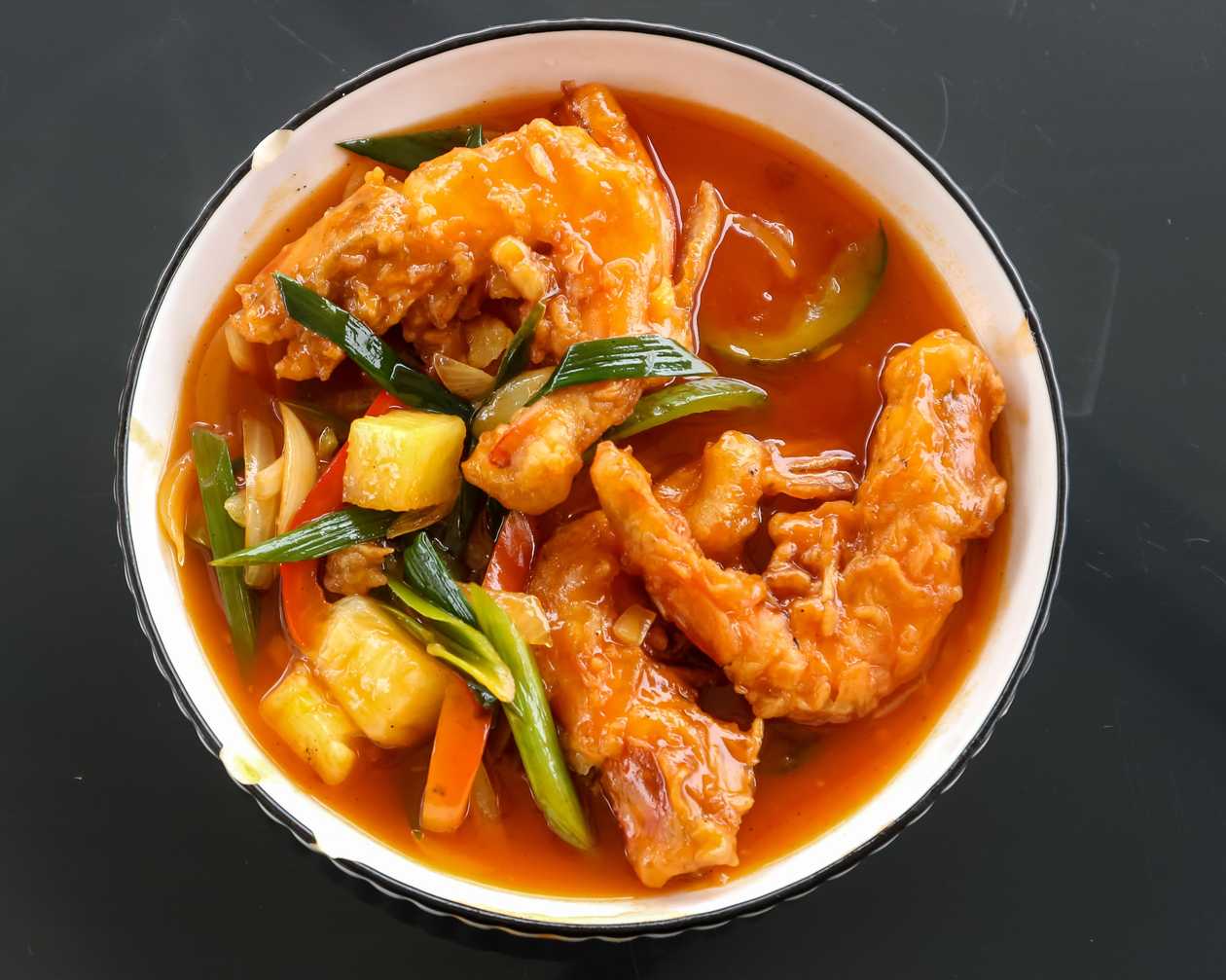 Krevety se sladkokyselou omáčkou s rýží