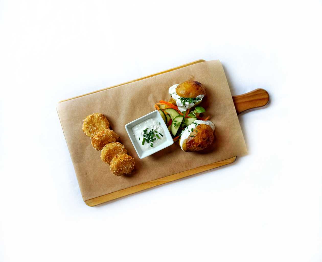 Fried “Olomoucké tvarůžky” cheese with baked potato