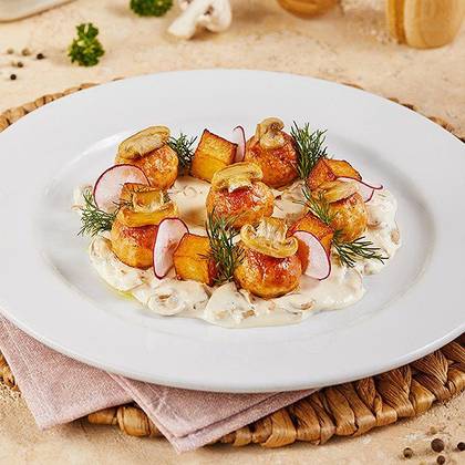 Chicken Balls with creamy mushrooms sauce