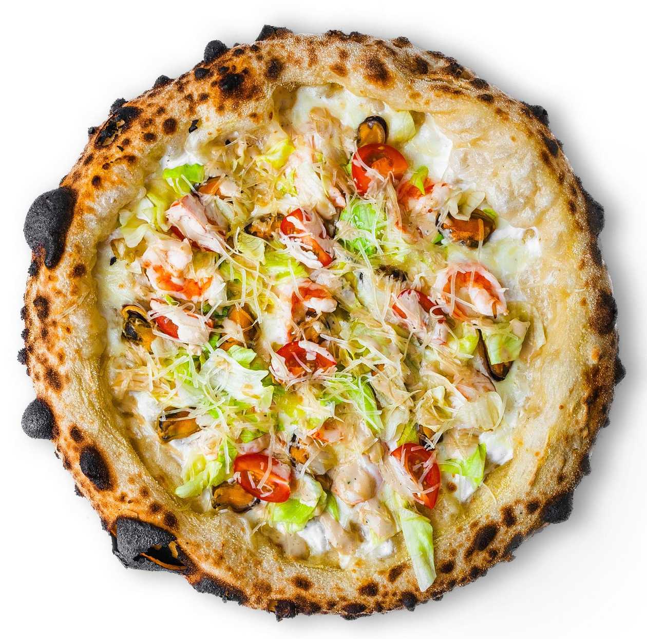 Caesar pizza with seafood