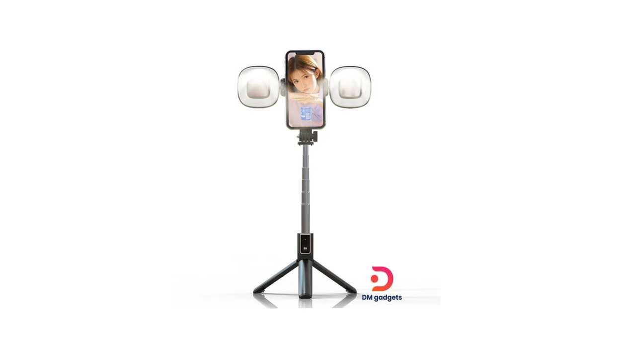 #380AA#STAND®P40S-F PLUS Selfie Stick with Tripod & Remote Control with Dual LED Light-Black