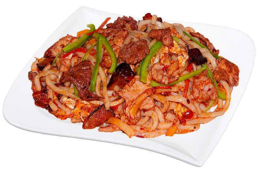 Roasted noodles with three kinds of meat